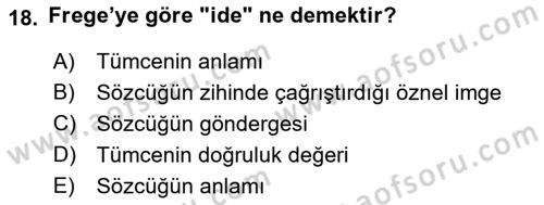 Dil Felsefesi Dersi Ara Sınavı Deneme Sınav Soruları 18. Soru