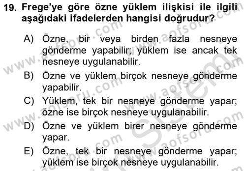 Dil Felsefesi Dersi Ara Sınavı Deneme Sınav Soruları 19. Soru
