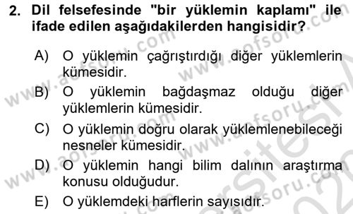 Dil Felsefesi Dersi Ara Sınavı Deneme Sınav Soruları 2. Soru