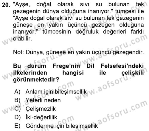 Dil Felsefesi Dersi 2019 - 2020 Yılı (Vize) Ara Sınav Soruları 20. Soru