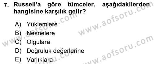 Dil Felsefesi Dersi Ara Sınavı Deneme Sınav Soruları 7. Soru