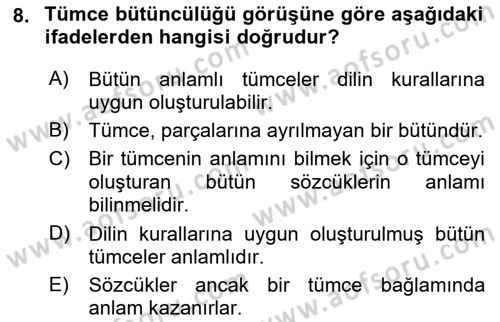Dil Felsefesi Dersi 2019 - 2020 Yılı (Vize) Ara Sınav Soruları 8. Soru