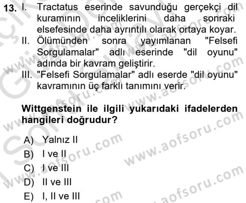 Dil Felsefesi Dersi 2019 - 2020 Yılı (Final) Dönem Sonu Sınav Soruları 13. Soru