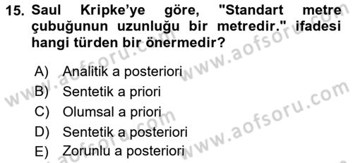 Dil Felsefesi Dersi 2019 - 2020 Yılı (Final) Dönem Sonu Sınav Soruları 15. Soru