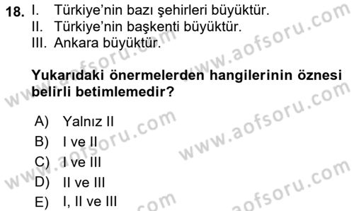 Dil Felsefesi Dersi 2019 - 2020 Yılı (Final) Dönem Sonu Sınav Soruları 18. Soru