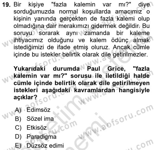 Dil Felsefesi Dersi 2019 - 2020 Yılı (Final) Dönem Sonu Sınav Soruları 19. Soru