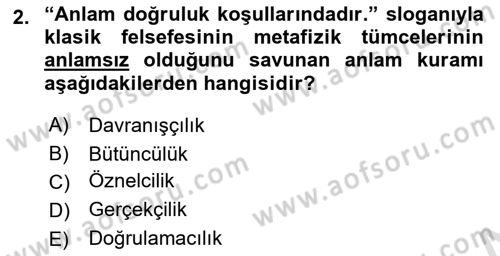 Dil Felsefesi Dersi 2019 - 2020 Yılı (Final) Dönem Sonu Sınav Soruları 2. Soru