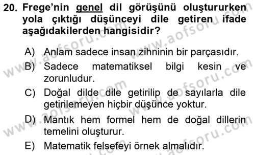 Dil Felsefesi Dersi 2019 - 2020 Yılı (Final) Dönem Sonu Sınav Soruları 20. Soru