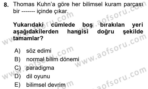 Dil Felsefesi Dersi 2019 - 2020 Yılı (Final) Dönem Sonu Sınav Soruları 8. Soru