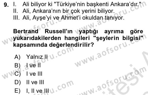 Dil Felsefesi Dersi 2019 - 2020 Yılı (Final) Dönem Sonu Sınav Soruları 9. Soru