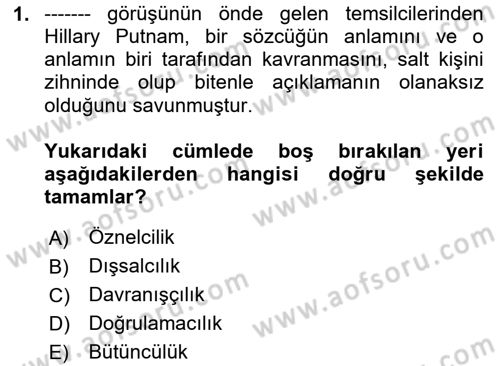 Dil Felsefesi Dersi 2020 - 2021 Yılı Yaz Okulu Sınav Soruları 1. Soru
