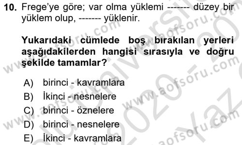 Dil Felsefesi Dersi 2020 - 2021 Yılı Yaz Okulu Sınav Soruları 10. Soru