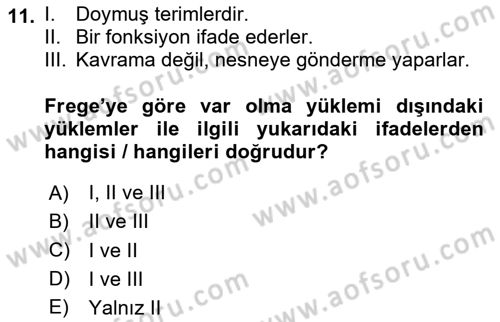 Dil Felsefesi Dersi 2020 - 2021 Yılı Yaz Okulu Sınav Soruları 11. Soru
