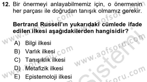 Dil Felsefesi Dersi 2020 - 2021 Yılı Yaz Okulu Sınav Soruları 12. Soru