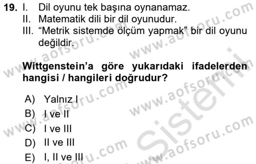 Dil Felsefesi Dersi 2020 - 2021 Yılı Yaz Okulu Sınav Soruları 19. Soru
