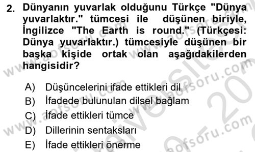 Dil Felsefesi Dersi 2020 - 2021 Yılı Yaz Okulu Sınav Soruları 2. Soru