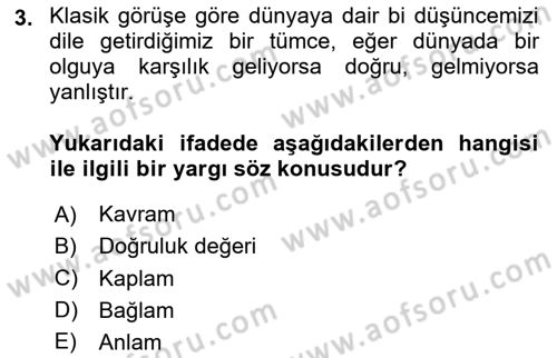 Dil Felsefesi Dersi 2020 - 2021 Yılı Yaz Okulu Sınav Soruları 3. Soru