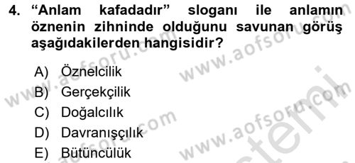 Dil Felsefesi Dersi 2020 - 2021 Yılı Yaz Okulu Sınav Soruları 4. Soru