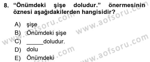 Dil Felsefesi Dersi 2020 - 2021 Yılı Yaz Okulu Sınav Soruları 8. Soru