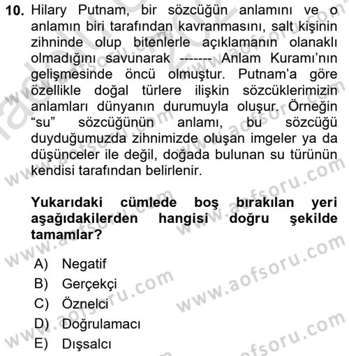 Dil Felsefesi Dersi 2021 - 2022 Yılı (Vize) Ara Sınav Soruları 10. Soru