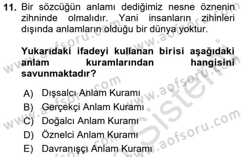 Dil Felsefesi Dersi 2021 - 2022 Yılı (Vize) Ara Sınav Soruları 11. Soru