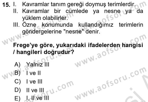 Dil Felsefesi Dersi 2021 - 2022 Yılı (Vize) Ara Sınav Soruları 15. Soru
