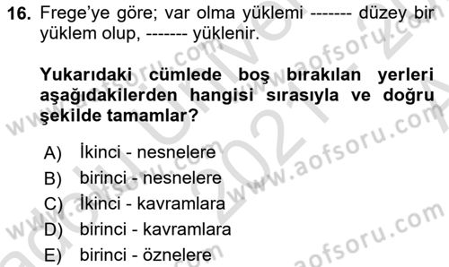 Dil Felsefesi Dersi 2021 - 2022 Yılı (Vize) Ara Sınav Soruları 16. Soru