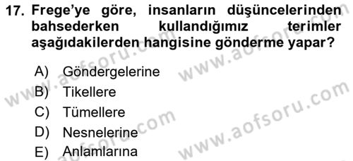 Dil Felsefesi Dersi 2021 - 2022 Yılı (Vize) Ara Sınav Soruları 17. Soru