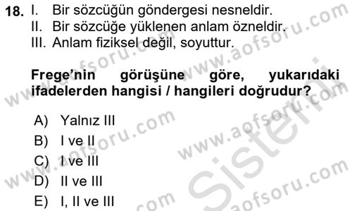 Dil Felsefesi Dersi 2021 - 2022 Yılı (Vize) Ara Sınav Soruları 18. Soru