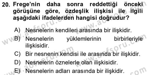 Dil Felsefesi Dersi 2021 - 2022 Yılı (Vize) Ara Sınav Soruları 20. Soru