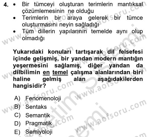 Dil Felsefesi Dersi 2021 - 2022 Yılı (Vize) Ara Sınav Soruları 4. Soru