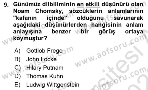 Dil Felsefesi Dersi 2021 - 2022 Yılı (Vize) Ara Sınav Soruları 9. Soru