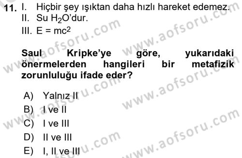 Dil Felsefesi Dersi 2021 - 2022 Yılı (Final) Dönem Sonu Sınav Soruları 11. Soru