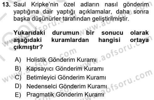 Dil Felsefesi Dersi 2021 - 2022 Yılı (Final) Dönem Sonu Sınav Soruları 13. Soru