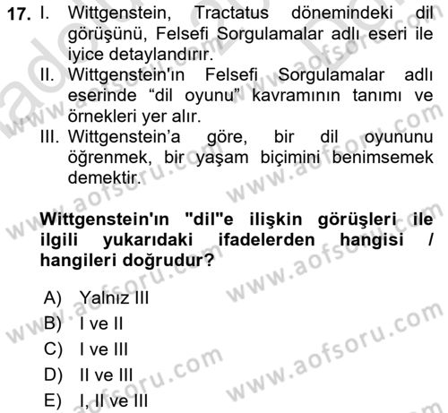 Dil Felsefesi Dersi 2021 - 2022 Yılı (Final) Dönem Sonu Sınav Soruları 17. Soru