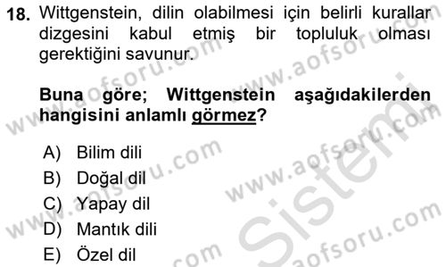Dil Felsefesi Dersi 2021 - 2022 Yılı (Final) Dönem Sonu Sınav Soruları 18. Soru