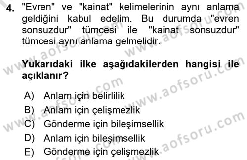Dil Felsefesi Dersi 2021 - 2022 Yılı (Final) Dönem Sonu Sınav Soruları 4. Soru