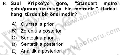 Dil Felsefesi Dersi 2021 - 2022 Yılı (Final) Dönem Sonu Sınav Soruları 6. Soru