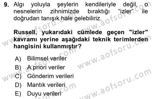 Dil Felsefesi Dersi 2021 - 2022 Yılı (Final) Dönem Sonu Sınav Soruları 9. Soru