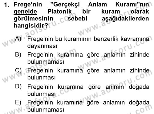 Dil Felsefesi Dersi 2021 - 2022 Yılı Yaz Okulu Sınav Soruları 1. Soru