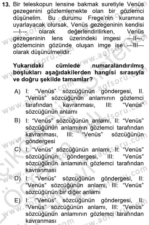 Dil Felsefesi Dersi 2021 - 2022 Yılı Yaz Okulu Sınav Soruları 13. Soru