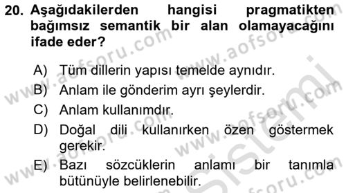 Dil Felsefesi Dersi 2021 - 2022 Yılı Yaz Okulu Sınav Soruları 20. Soru