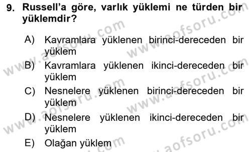 Dil Felsefesi Dersi 2021 - 2022 Yılı Yaz Okulu Sınav Soruları 9. Soru