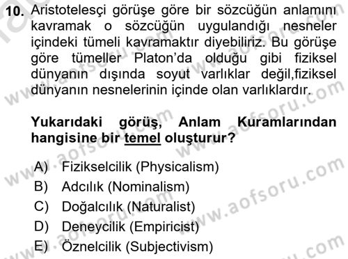 Dil Felsefesi Dersi 2022 - 2023 Yılı (Vize) Ara Sınav Soruları 10. Soru