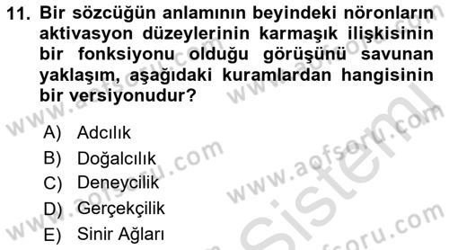 Dil Felsefesi Dersi 2022 - 2023 Yılı (Vize) Ara Sınav Soruları 11. Soru