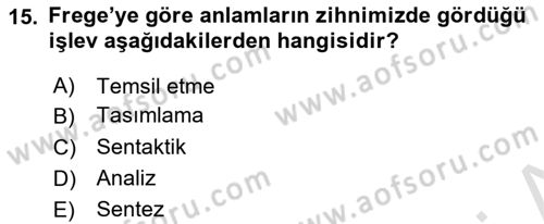 Dil Felsefesi Dersi 2022 - 2023 Yılı (Vize) Ara Sınav Soruları 15. Soru