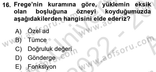 Dil Felsefesi Dersi 2022 - 2023 Yılı (Vize) Ara Sınav Soruları 16. Soru