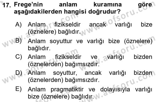 Dil Felsefesi Dersi 2022 - 2023 Yılı (Vize) Ara Sınav Soruları 17. Soru
