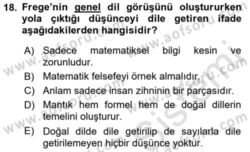 Dil Felsefesi Dersi 2022 - 2023 Yılı (Vize) Ara Sınav Soruları 18. Soru