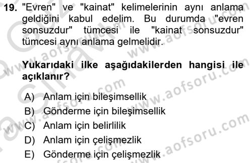 Dil Felsefesi Dersi 2022 - 2023 Yılı (Vize) Ara Sınav Soruları 19. Soru